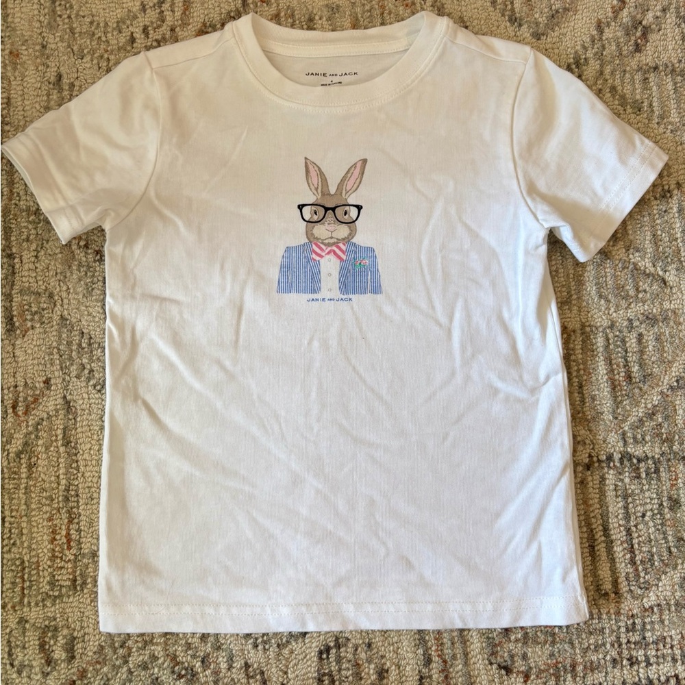 Janie & Jack Kids White Graphic Bunny Tee
